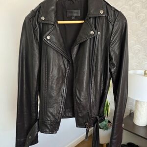 Mackage Black Leather Jacket with Silver Accents
